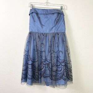 Reign On Blue & Black Dot Circle Pattern Tulle Strapless Formal Mini Dress 13/14